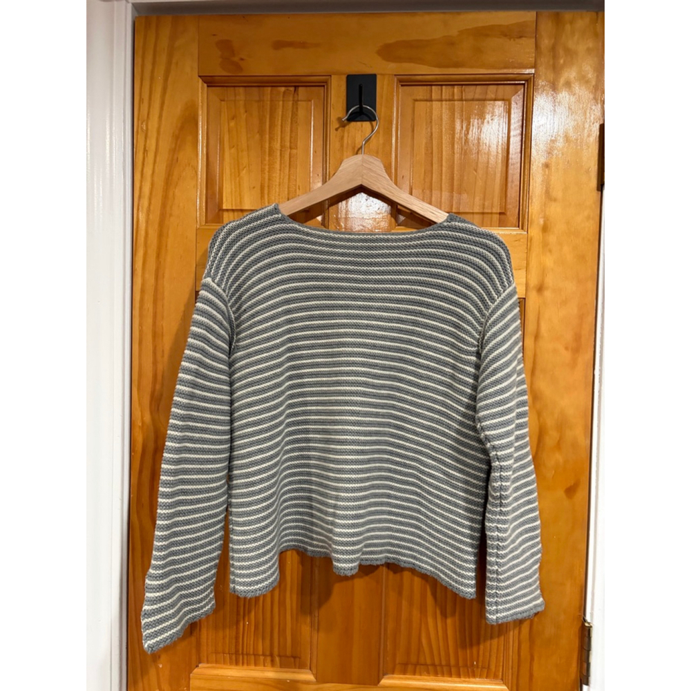 FRAME Striped Cotton Knit Sweater Gray Cream Women’s M Minimalist Chic - Picture 5 of 7